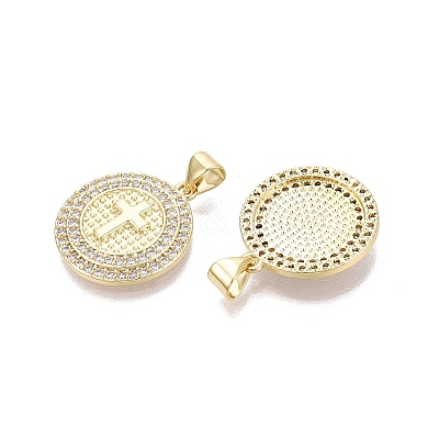 Religion Brass Micro Pave Clear Cubic Zirconia Pendants KK-N287-43G-03-1