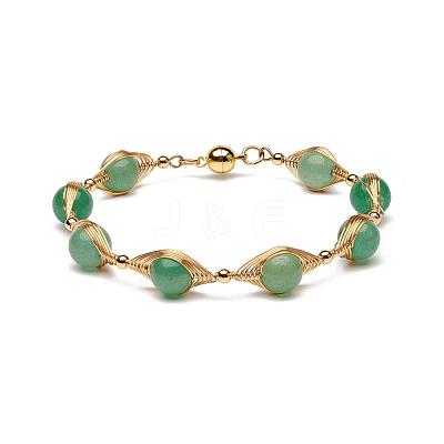 Natural Green Aventurine Beaded Bracelets for Men Women BJEW-TA00012-02-1