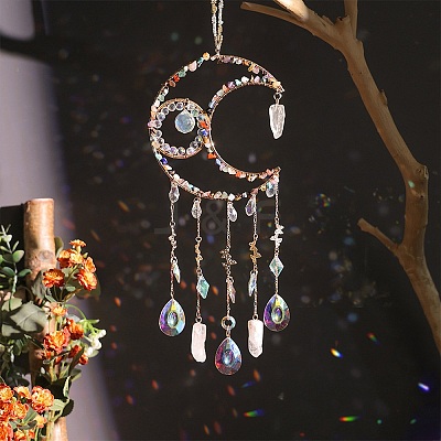 Iron & Brass & Crystal Glass Sun Catcher Pendants HJEW-K049-03-1