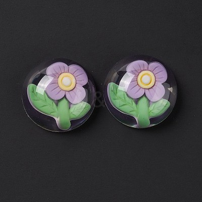 Transparent Flower Resin Cabochons RESI-G034-B02-1