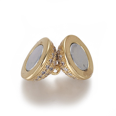 Brass Micro Pave Cubic Zirconia Magnetic Clasps with Loops ZIRC-L082-D-01-G-1
