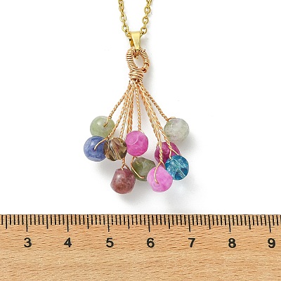 Natural Multicolor Tourmaline Beaded Colorful Dice Balloon Pendant 304 Stainless Steel Cable Chain Necklaces for Women NJEW-JN06123-1