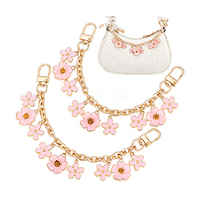 2Pcs Alloy Enamel Pink Flower Charm Cable Chain Bag Decorative Chains HJEW-PH02296-1
