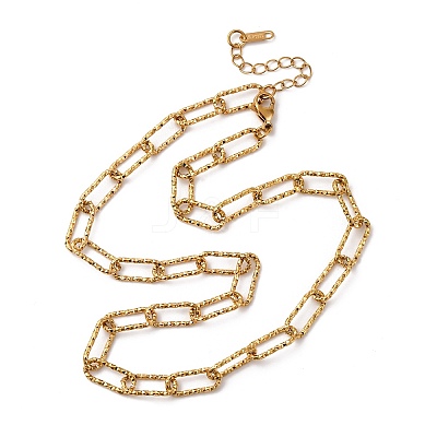304 Stainless Steel Textured Paperclip Chain Necklaces for Women Men NJEW-A052-01G-1