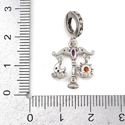 Brass Colorful Rhinestone European Dangle Charms KK-P324-07P-1