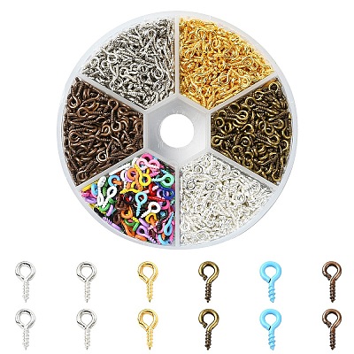 1800Pcs 6 Colors Iron Screw Eye Pin Peg Bails IFIN-YW0003-66-1