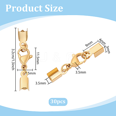 30Pcs 304 Stainless Steel Lobster Claw Clasps with Cord Ends STAS-PH0007-10G-1