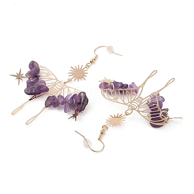 Natural Amethyst Chips Dangle Earrings EJEW-S214-01B-1