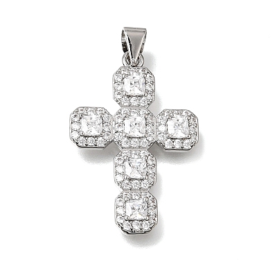 Brass Micro Pave Clear Cubic Zirconia Pendants CU-CBA9883-05A-P-1