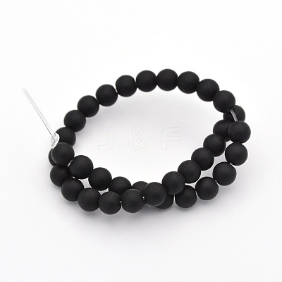 Dyed & Heated Natural Black Agate Frosted Round Beads Strands X-G-P088-14-8mm-1