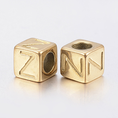 304 Stainless Steel Large Hole Letter European Beads STAS-H428-01G-Z-1
