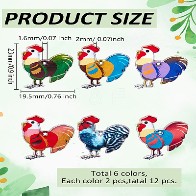 12Pcs 6 Colors Printed Alloy Pendants FIND-LP0001-45-1