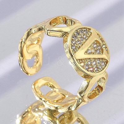 Brass Micro Pave Clear Cubic Zirconia Open Cuff Rings for Women RJEW-K289-02G-V-1