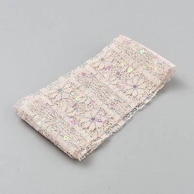 Polyester Flower Lace Ribbons with Paillettes OCOR-WH20048-04E-1