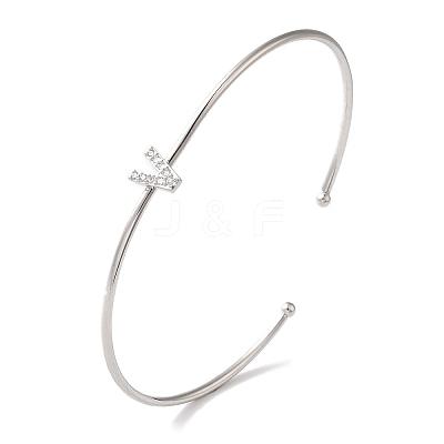 Rack Plating Brass Micro Pave Clear Cubic Zirconia Letter Open Cuff Bangles BJEW-A018-01P-V-1