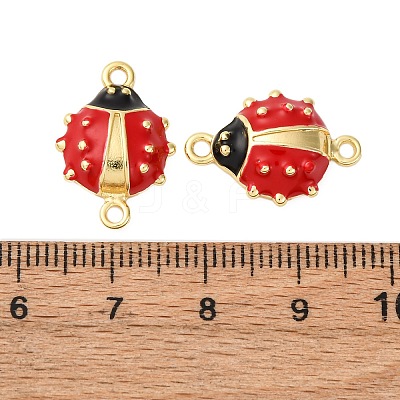 Brass Red and Black Enamel Connector Charms KK-I276-16G-1