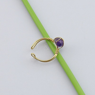 Brass & Natural Amethyst Finger Rings WG43BB6-01-1