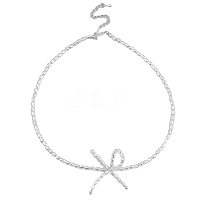 Resin Pearl Beaed Bowknot Pendant Necklaces for Women NJEW-K386-02A-P-1
