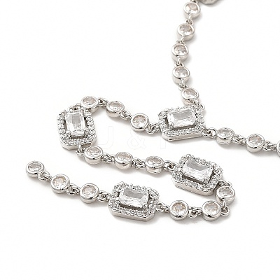 Clear Cubic Zirconia Rectangle Lariat Necklace NJEW-E074-05P-1