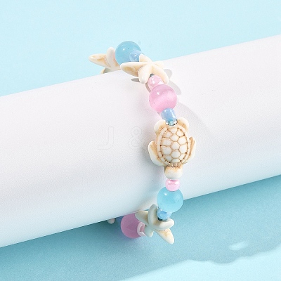 Synthetical Turquoise & Glass Beads Bracelets BJEW-FS00021-1