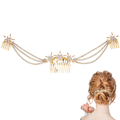 Alloy Rhinestone Hair Combs MRMJ-WH2007-031G-1