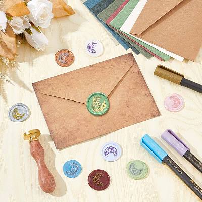Brass Wax Seal Stamps with Wood Handle AJEW-WH0412-0169-1