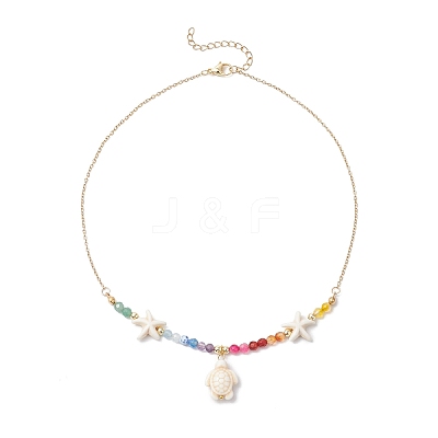 Beach Synthetic Turquoise Turtle Starfish Pendant Necklaces NJEW-JN05251-1