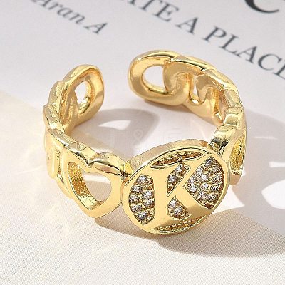 Brass Micro Pave Clear Cubic Zirconia Open Cuff Rings for Women RJEW-K289-02G-K-1