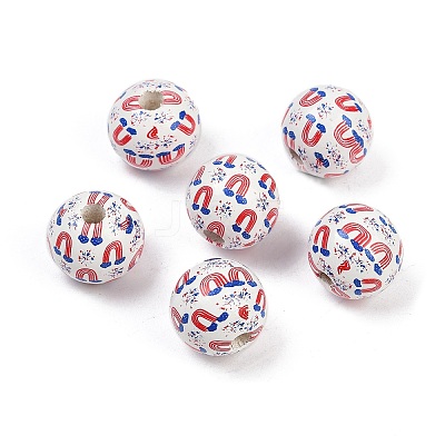 Independence Day Theme Wood European Beads WOOD-Z005-01B-01-1