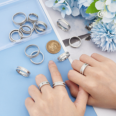 18Pcs 9 Size 201 Stainless Steel Grooved Finger Ring for Men Women STAS-UN0045-60B-P-1