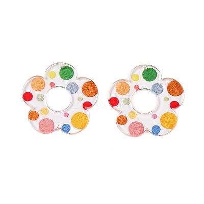 Flower Theme Printed Acrylic Pendants OACR-T028-06I-1