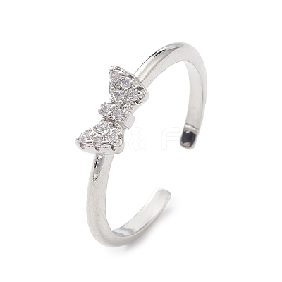 Clear Cubic Zirconia Butterfly Open Cuff Ring RJEW-C056-09P-1