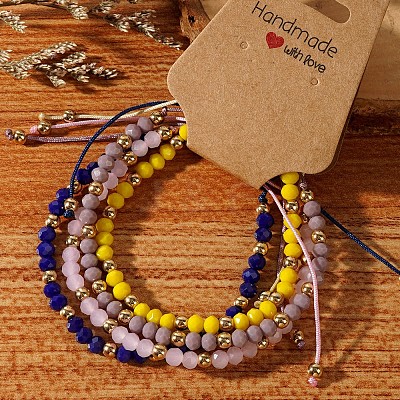 Handmade Summer Vacation Style Synthetic Quartz Braided Beaded Bracelet Sets for Women Girl LE3728-7-1