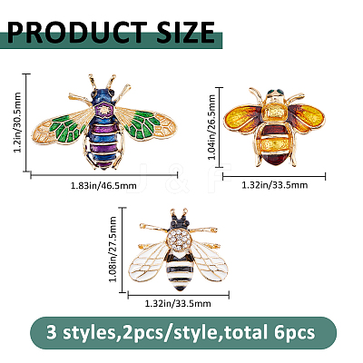 6Pcs 3 Styles Bees Enamel Pins JEWB-FH0002-58-1