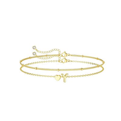 2Pcs 2 Styles Brass Beaded Bracelets & Satellite Chains Bracelets for Women FS-WG4A116-23-1
