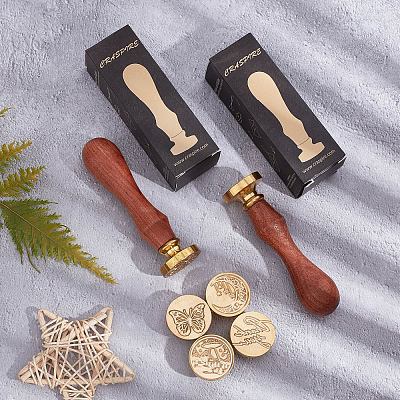 Brass Wax Seal Stamps with Wood Handle AJEW-WH0412-0357-1