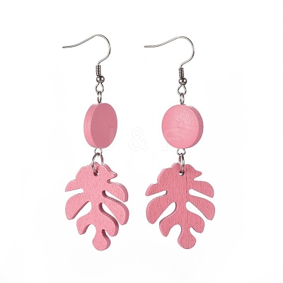 Painted Poplar Wood Dangle Earrings EJEW-JE03510-M-1