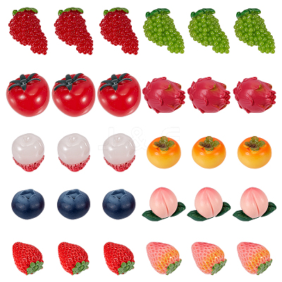 30Pcs 10 Styles Resin Fruit Miniature Ornaments DJEW-WR0001-12-1