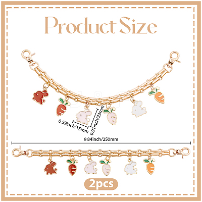 2Pcs Alloy Enamel Carrot Rabbit Tassel Iron Chain Bag Decorative Chains AJEW-BBC0001-07-1