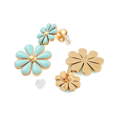 304 Stainless Steel Enamel Stud Earrings EJEW-S226-01G-03-1