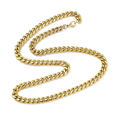 PVD Vacuum Plating 201 Stainless Steel Cuban Link Chain Necklace with 304 Stainless Steel Clasps for Men Women NJEW-M194-01D-G-1