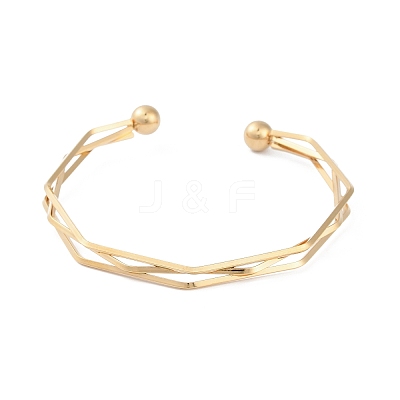 Ion Plating(IP) 304 Stainless Steel 3 Line Open Cuff Bangles for Women BJEW-S155-01G-1