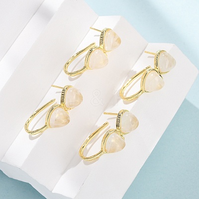 Valentine's Day Heart Natural Quartz Crystal Stud Earrings EJEW-T053-01G-08-1