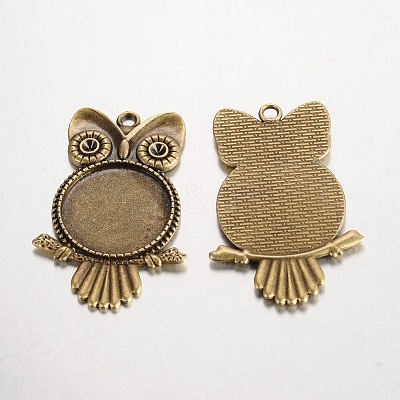 Owl Tibetan Style Alloy Big Pendant Cabochon Bezel Settings PALLOY-K109-11AB-NR-1