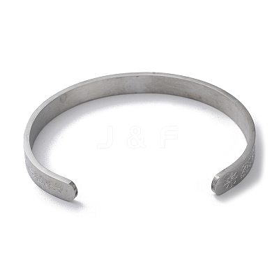 Non-Tarnish Carved Word Amulet 304 Stainless Steel Cuff Bangles BJEW-P307-04P-1