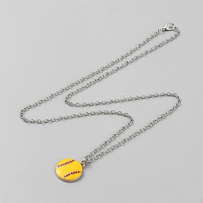 Baseball Alloy Yellow Enamel Pendant Cable Chain Necklaces for Women Men NJEW-WH0002-235-1