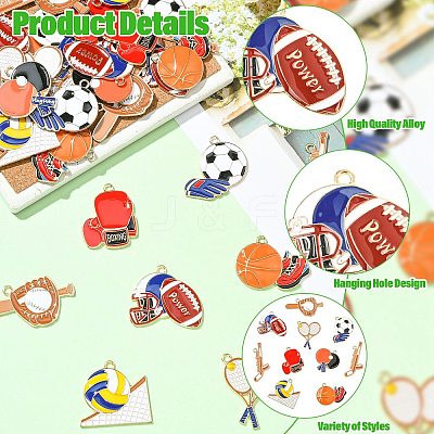 36Pcs 9 Styles Sports Zinc Alloy Enamel Pendants FIND-CJ0005-30-1
