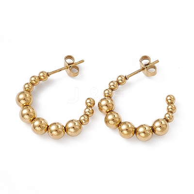 201 Stainless Steel Beaded C-shape Stud Earrings with 304 Stainless Steel Pins EJEW-B016-05A-G-1