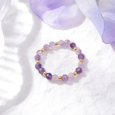 Natural Lepidolite Beaded Stretch Rings RJEW-JR00867-04-1