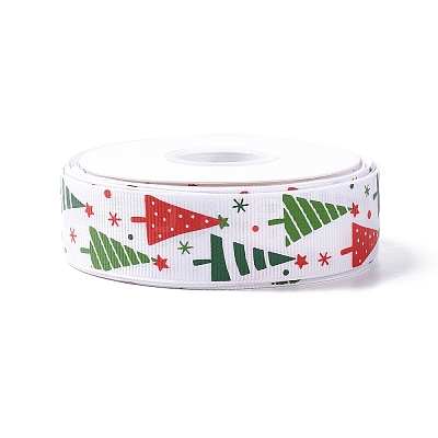 25 Yards Christmas Theme Printed Polyester Grosgrain Ribbon OCOR-C004-02G-1